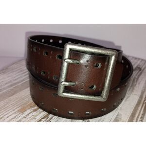 Brown Genuine Bonded Leather Men's Belt, Two Hole Double Prong (Length 34")